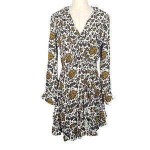 Sandro Paris Dami Floral Mini Dress Wrap Long Sleeve Ruffle Womens FR 36 Small